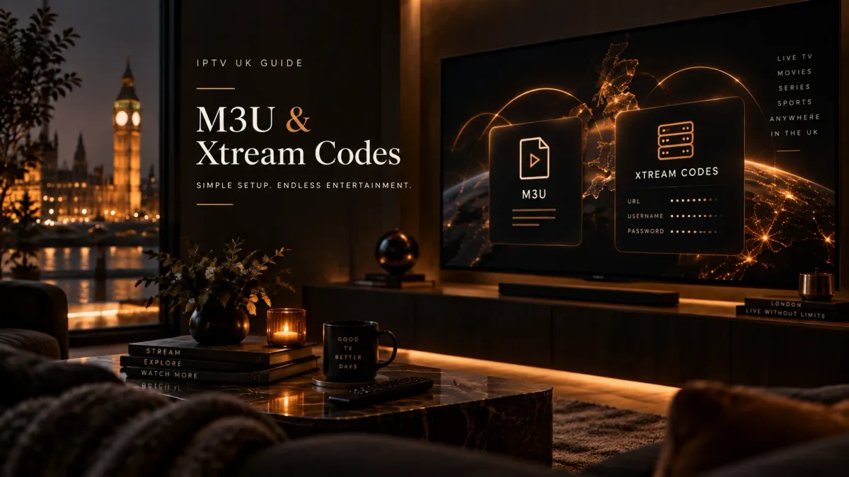 M3U and Xtream Codes IPTV login flow with playlist, credentials and XMLTV EPG